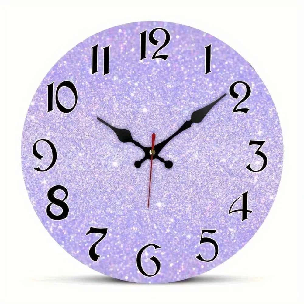 Enchanting Purple Glitter Silent Wall Clock - Wooden Battery Operated - Purpleobsessions