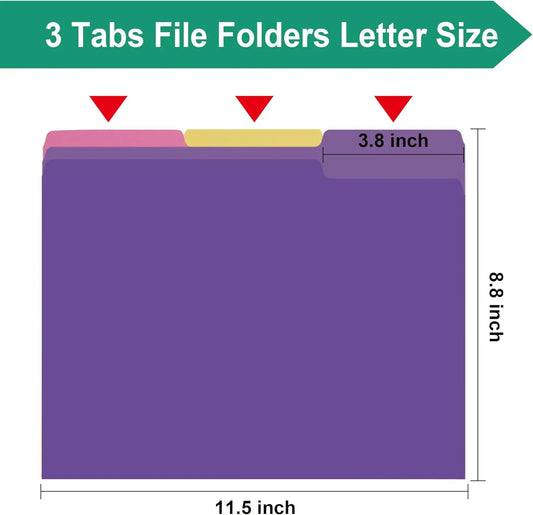 18 Pack Purple File Folders, Letter Size 8.5x11 Inch with 1/3 Cut Tabs for Office Document Organization