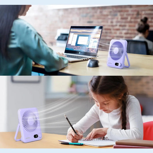 Portable Rechargeable Mini Desk Fan: 5000mAh 25-Hour Battery, Quiet Cooling for Office & Travel, Adjustable Angle
