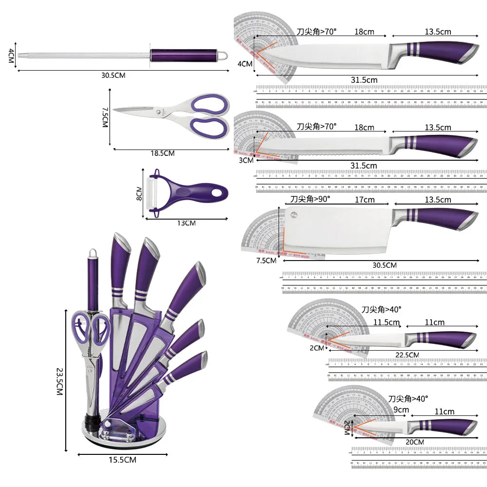 9-Piece Purple Kitchen Knife Set Sharp Wear-Resistant 3CR13 Stainless Steel Hollow Handle Ergonomic Chef Knife Set with Gift Box