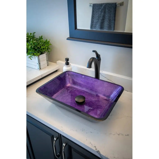 Black & Purple Foil Rectangular Glass Sink Bowl Bathroom Vessel Sink for Vanity Top
