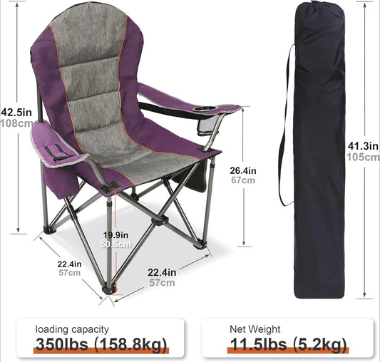 High Back Folding Camp Chair with Cup Holder and Cooler Bag - Purpleobsessions