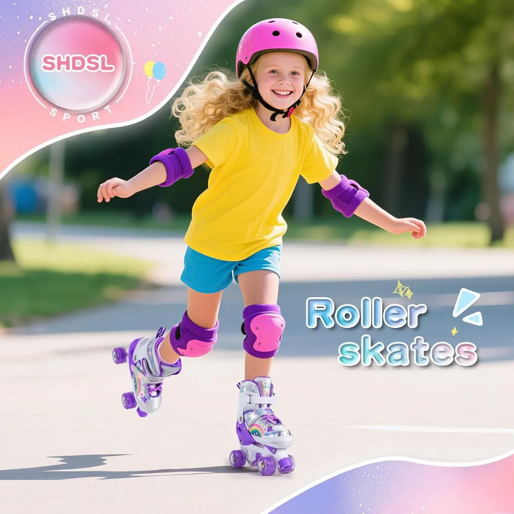 Adjustable Roller Skates for Kids with Light-Up Wheels, 4 Size Options, Perfect for Beginners