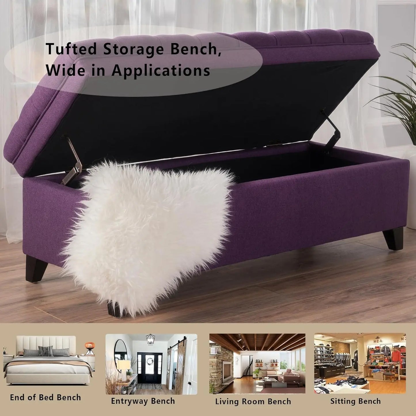 Linen Storage Bench, 50" Bed End Bench with Storage