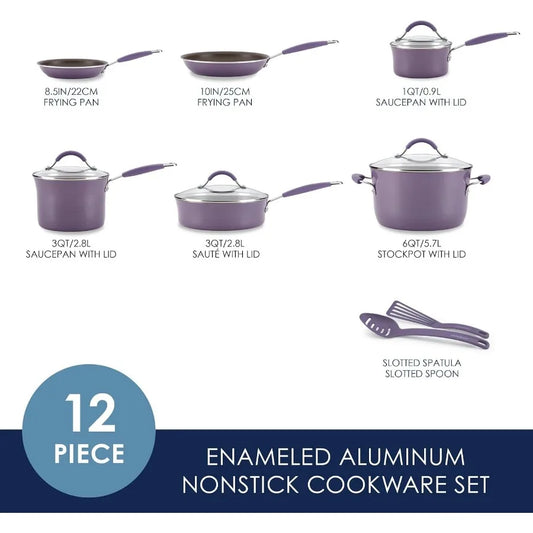 Cucina Nonstick Cookware Pots and Pans Set 12 Piece Purple