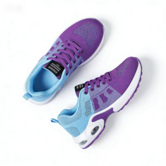 Women's Colorblock Purple Blue Air Cushion Sneakers, Breathable Mesh Lightweight Athletic Shoes