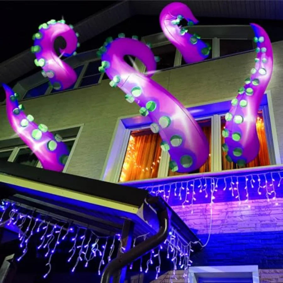 Halloween window decoration outdoor yard lawn party, inflatable lighted giant octopus tentacle, PVC material,