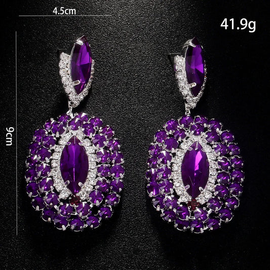 Exquisite Purple Crystal Large Hanging Earrings - Purpleobsessions