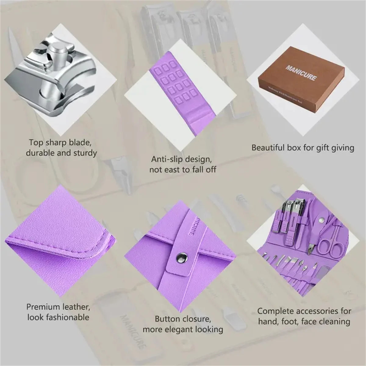 Manicure Pedicure Kit: 16 Pieces Stainless Steel