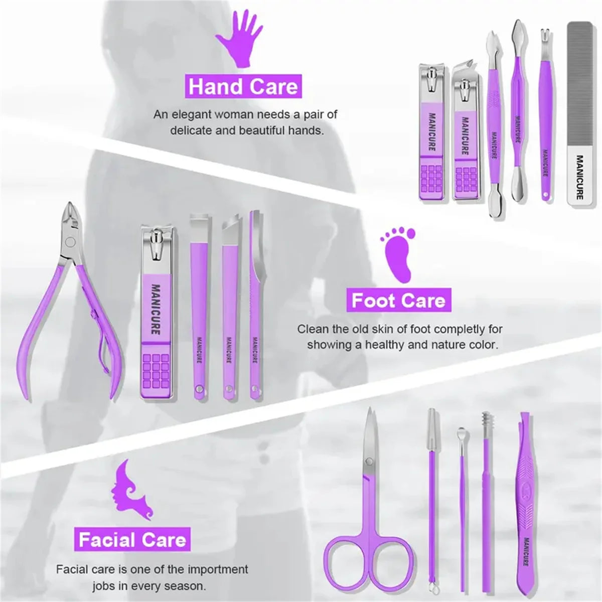 Manicure Pedicure Kit: 16 Pieces Stainless Steel