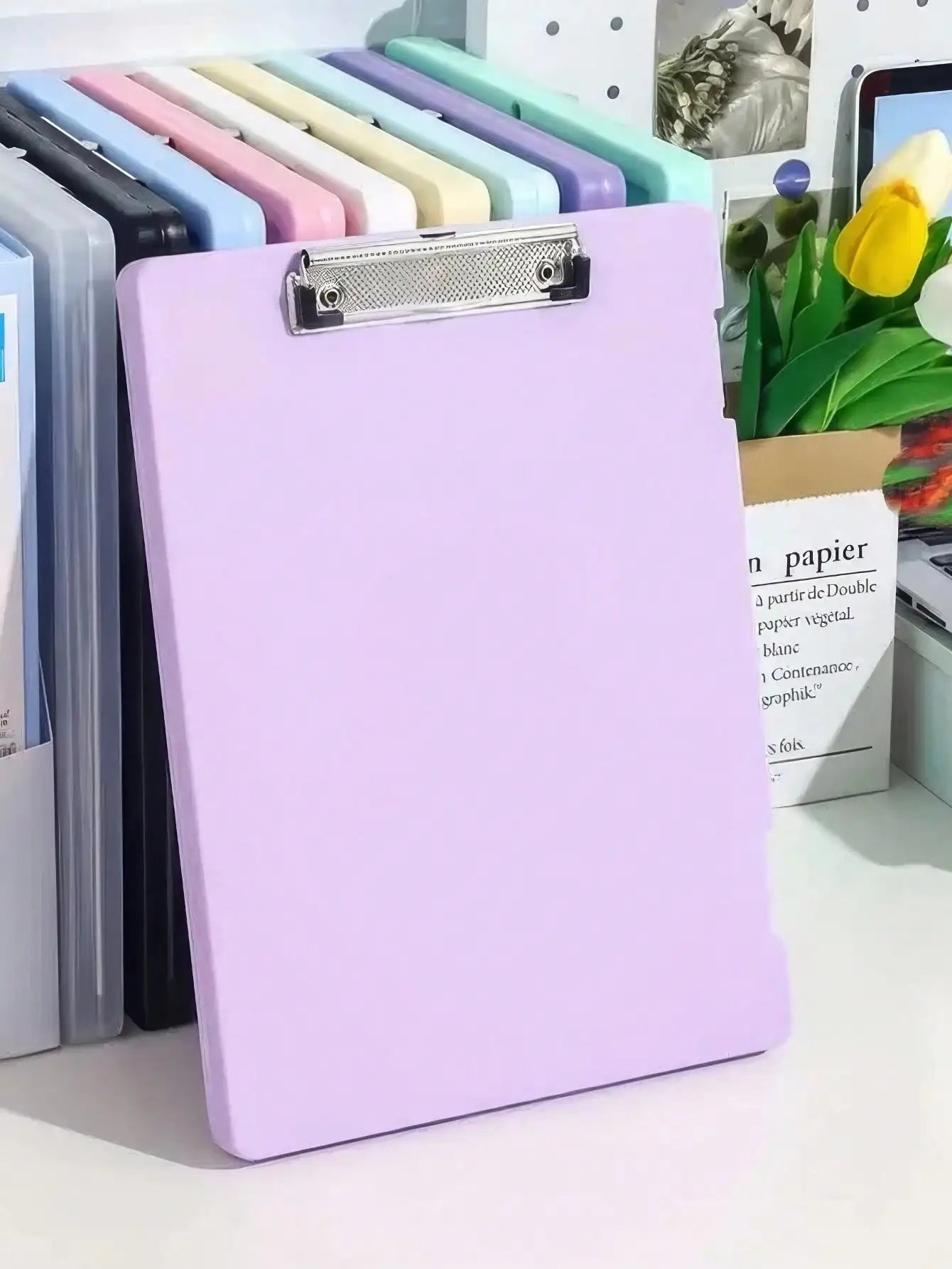 Purple File Folder Organizer Box, 1-Piece, Desktop Document Holder, Letter Size, Portable, Clipboard