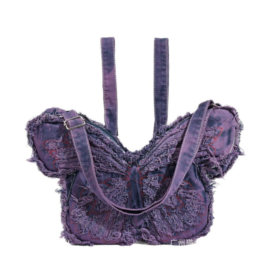 Women's Washed Denim Bag Butterfly Shaped Crossbody