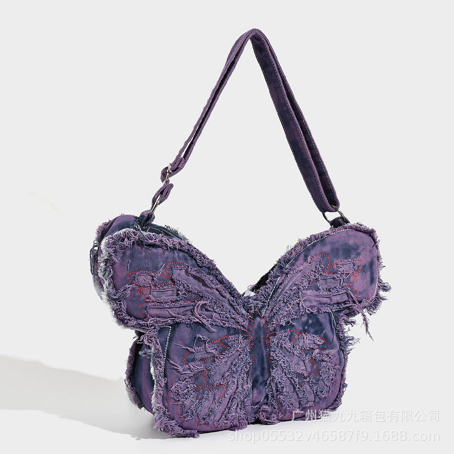 Women's Washed Denim Bag Butterfly Shaped Crossbody