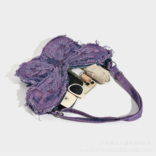 Women's Washed Denim Bag Butterfly Shaped Crossbody