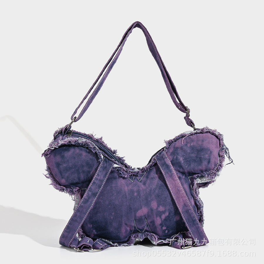 Women's Washed Denim Bag Butterfly Shaped Crossbody