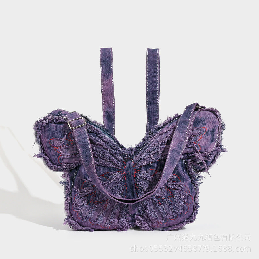 Women's Washed Denim Bag Butterfly Shaped Crossbody