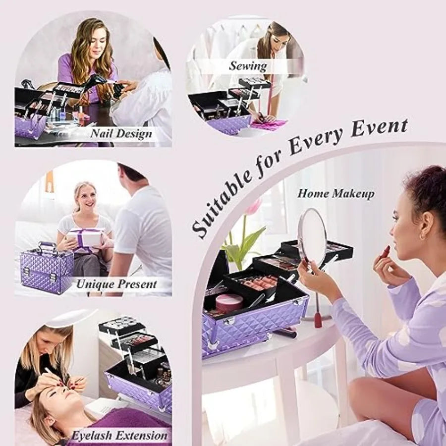 12 Inch Portable Makeup Train Case with 6 trays, lockable
