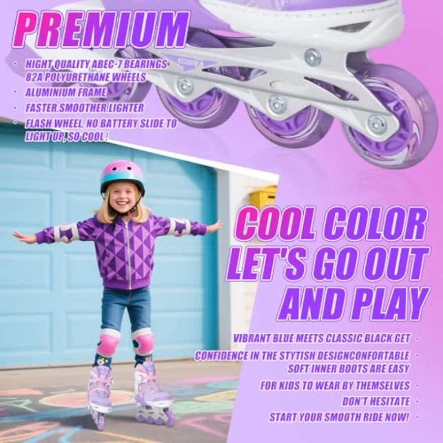 Adjustable Inline Skates, with Light up Wheels,