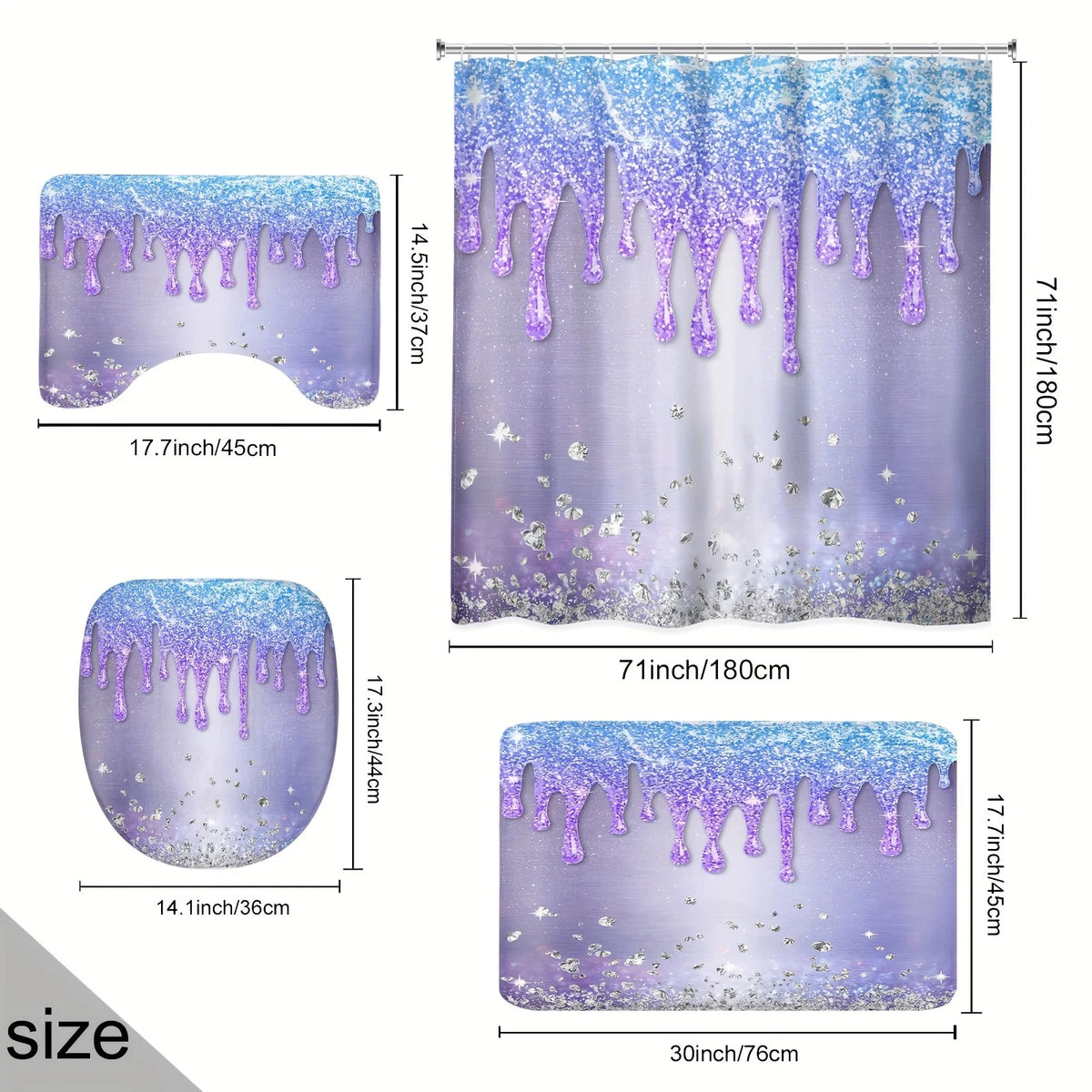 4pcs- Purple Gradient Shower Curtain Set