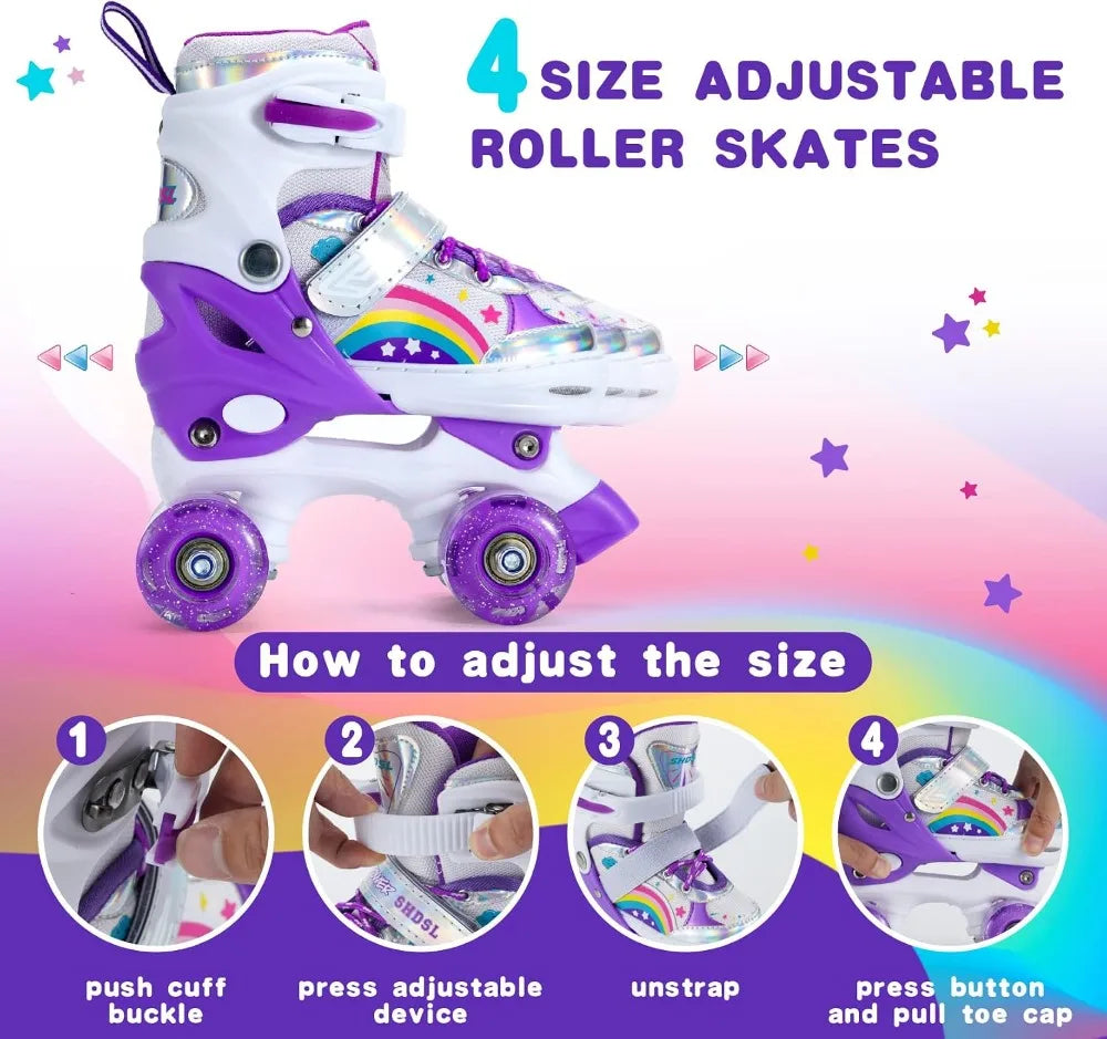 Adjustable Roller Skates for Kids with Light-Up Wheels, 4 Size Options, Perfect for Beginners