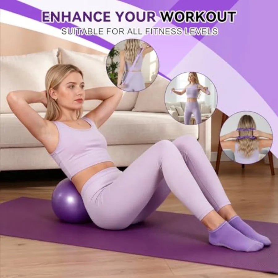 Fitness Set: Pilates Ring, Ball, Resistance Bands, 12'' Magic Circle, 9.8'' Ball