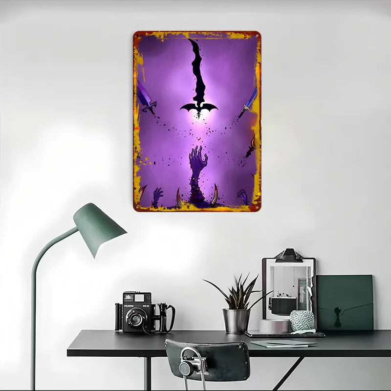 Fantasy Swords and Monster Art Printed Poster Customizable Wall Art Retro Vintage Metal Tin Signs