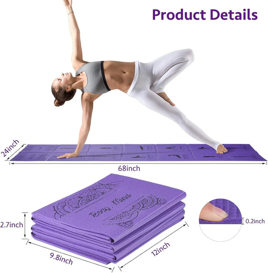 Foldable Non-Slip Yoga Mat, 5mm Thick with Strap for Home Gym and Travel, 68x24 Inches