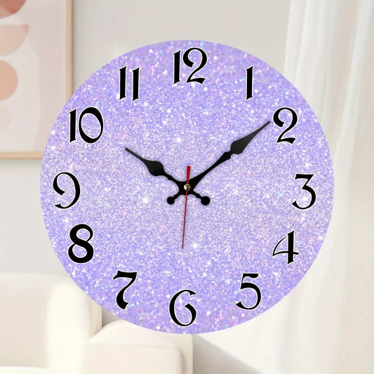 Enchanting Purple Glitter Silent Wall Clock - Wooden Battery Operated