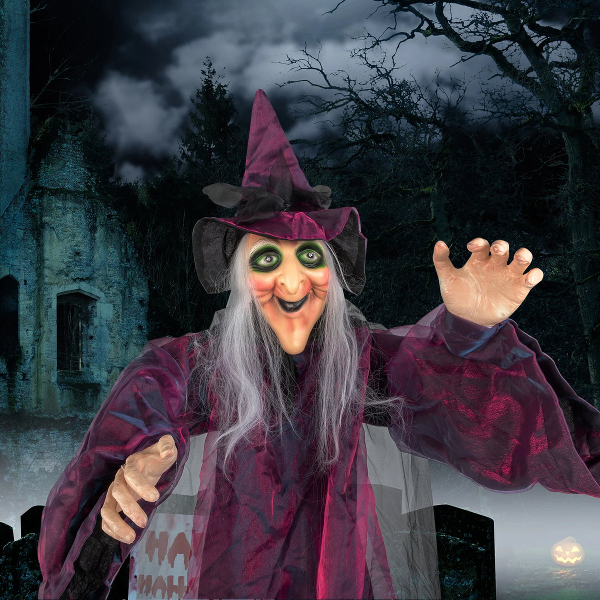 71 in Life Size Hanging Witch Animatronic Talking Halloween Decoration,