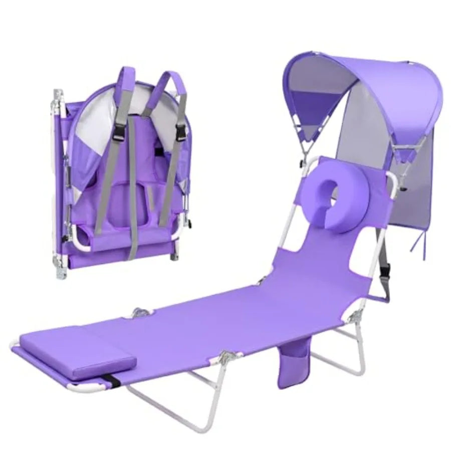 Beach tanning lounge chair with canopy shade