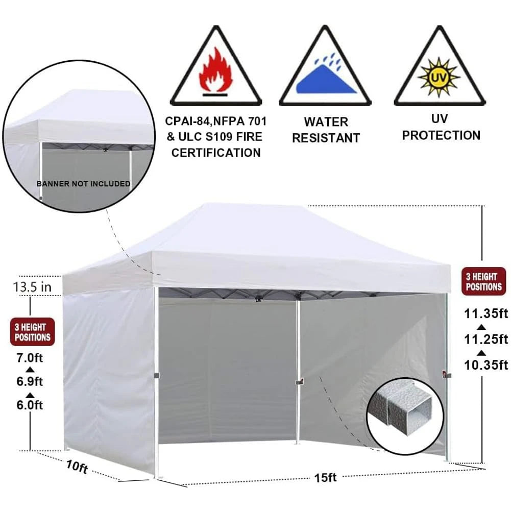 10'x15' Pop-up Canopy Tent Commercial Instant Canopies with 4 Removable Zipper End Side Walls and Roller Bag