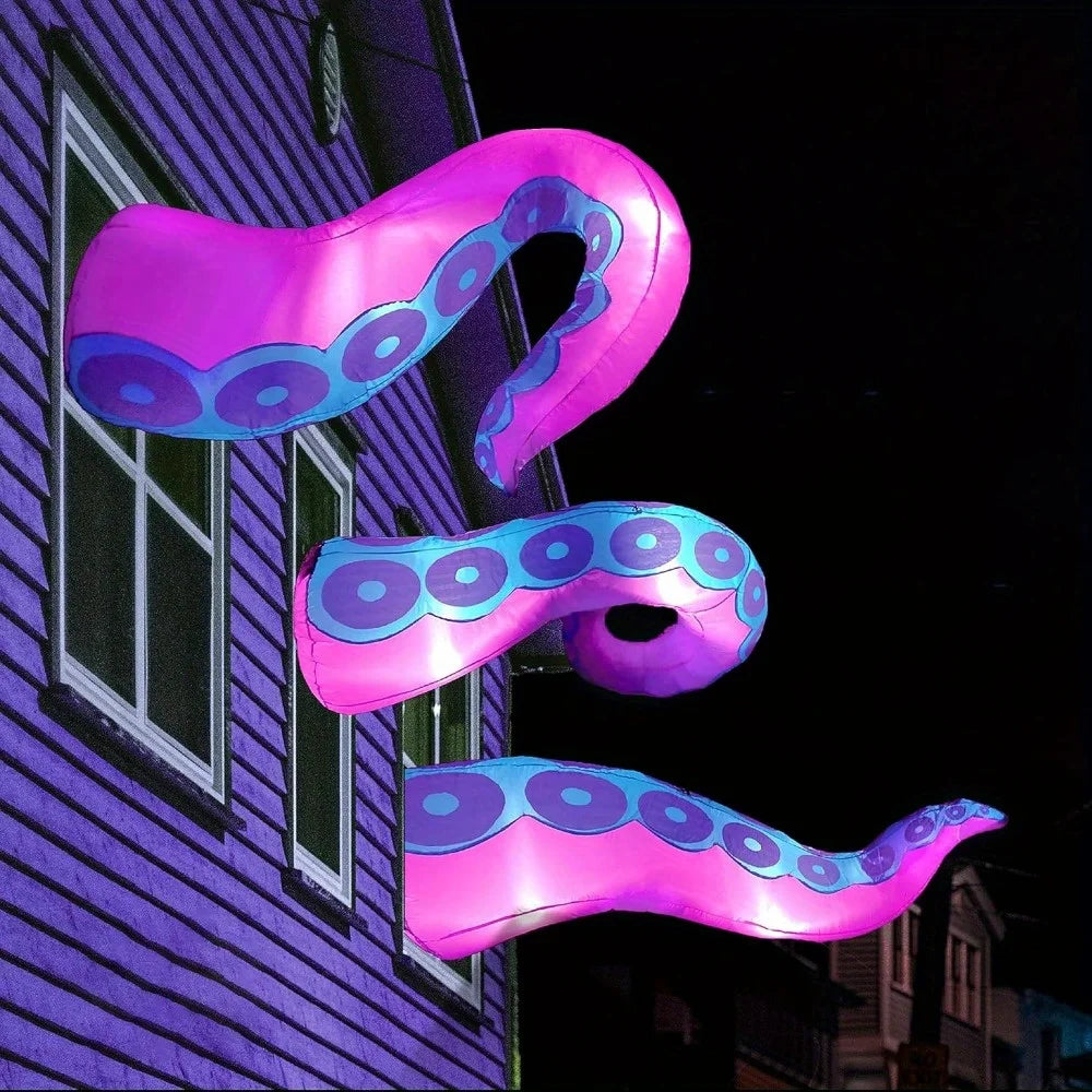 3 Pcs Halloween Inflatables Octopus Tentacle Outdoor Window Decorations with Build-in LEDs, Halloween Front Door Window Roof Prop,