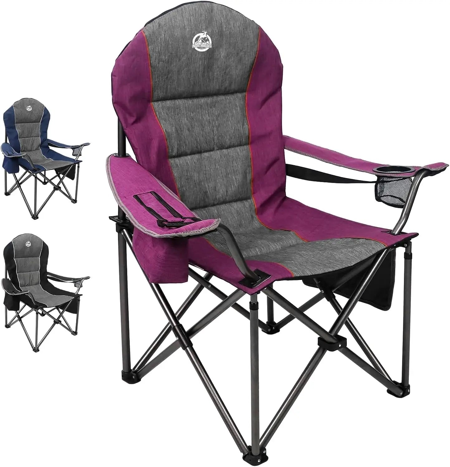Oversized Portable Camping Chair, Heavy Duty Folding Chair Support 350 LBS with Cup Holder, Cooler Bag, Lumbar Support, Head Pocket for Adult