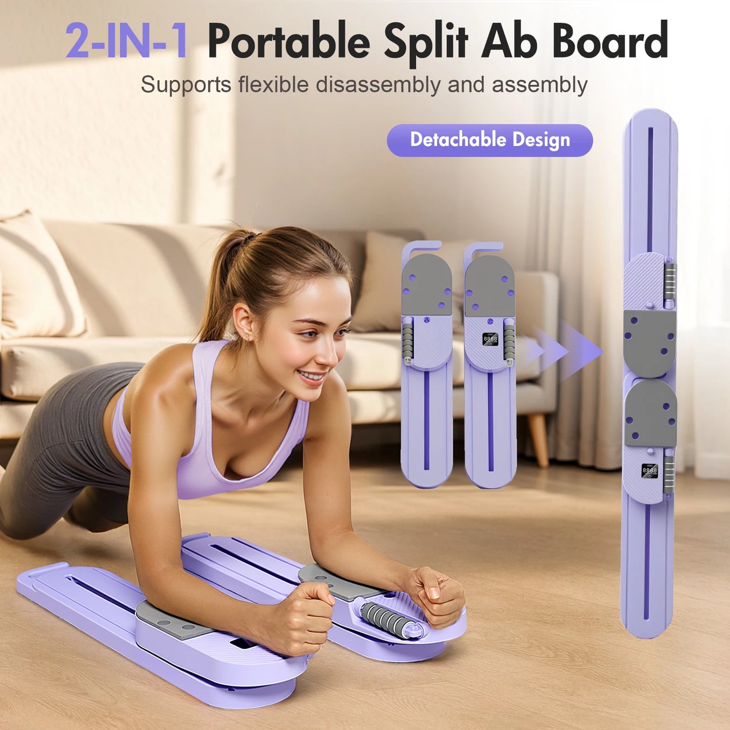 2-in-1 Split Ab Pilates Portable Ski Board Core/Leg Abdominal Strength Trainer Workout Foldable