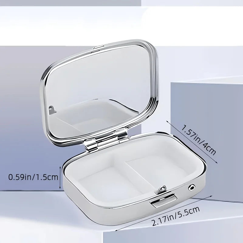 1PC compact 2-compartment square metal pill box, featuring a purple starry night waterfall design
