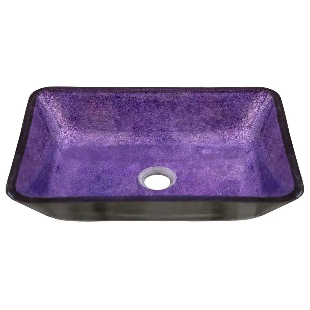 Black & Purple Foil Rectangular Glass Sink Bowl Bathroom Vessel Sink for Vanity Top