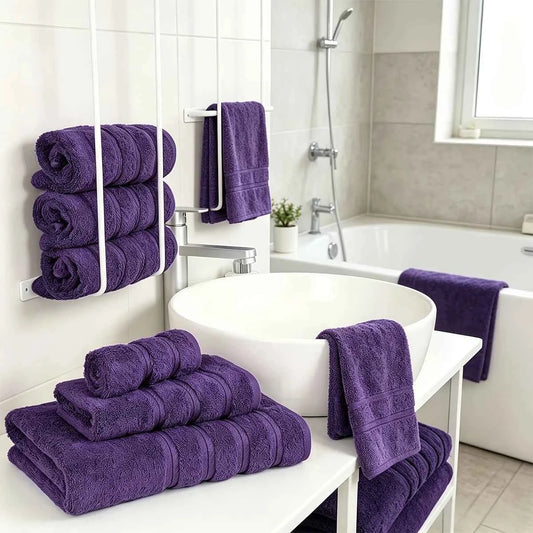 6 Piece Fade Resistant 100% Cotton Towel Set for Bathroom, Soft and Absorbent, 2 Bath Towels, 2 Hand Towels, 2 Washcloths