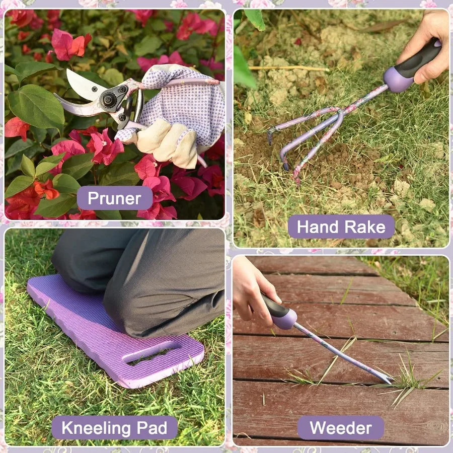 10Piece Heavy Duty Purple Garden Tool Set with Handle for Outdoor Gardening Durable Fashion Garden Supplies Organizer Handbag