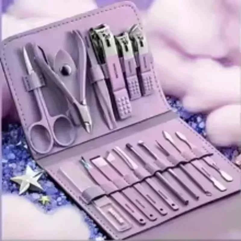 16Pcs Stainless Steel Nail Clippers Cuticle Nippers Set Portable Travel Case Household Manicure Pedicure Grooming Supply