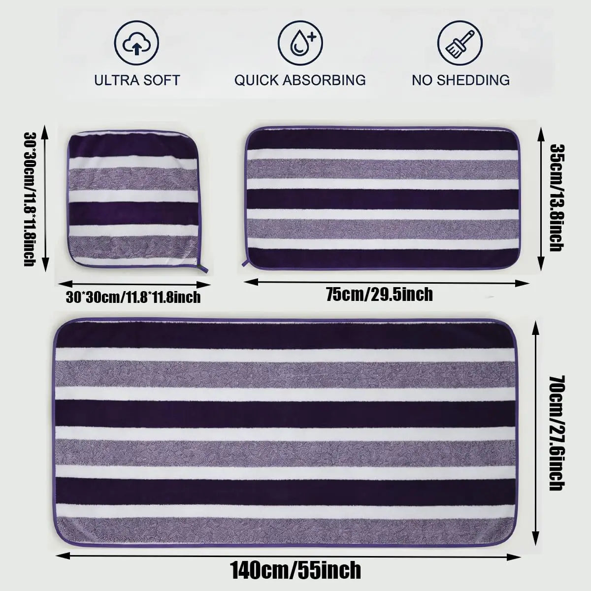 18pcs Set of Dark Wide Strip Coral Fleece Towel Bath Towel Set, Super Absorbent, 4 Bath Towels, 4 Towels, 10 Square Towels, Quick Dry, Ultra Soft