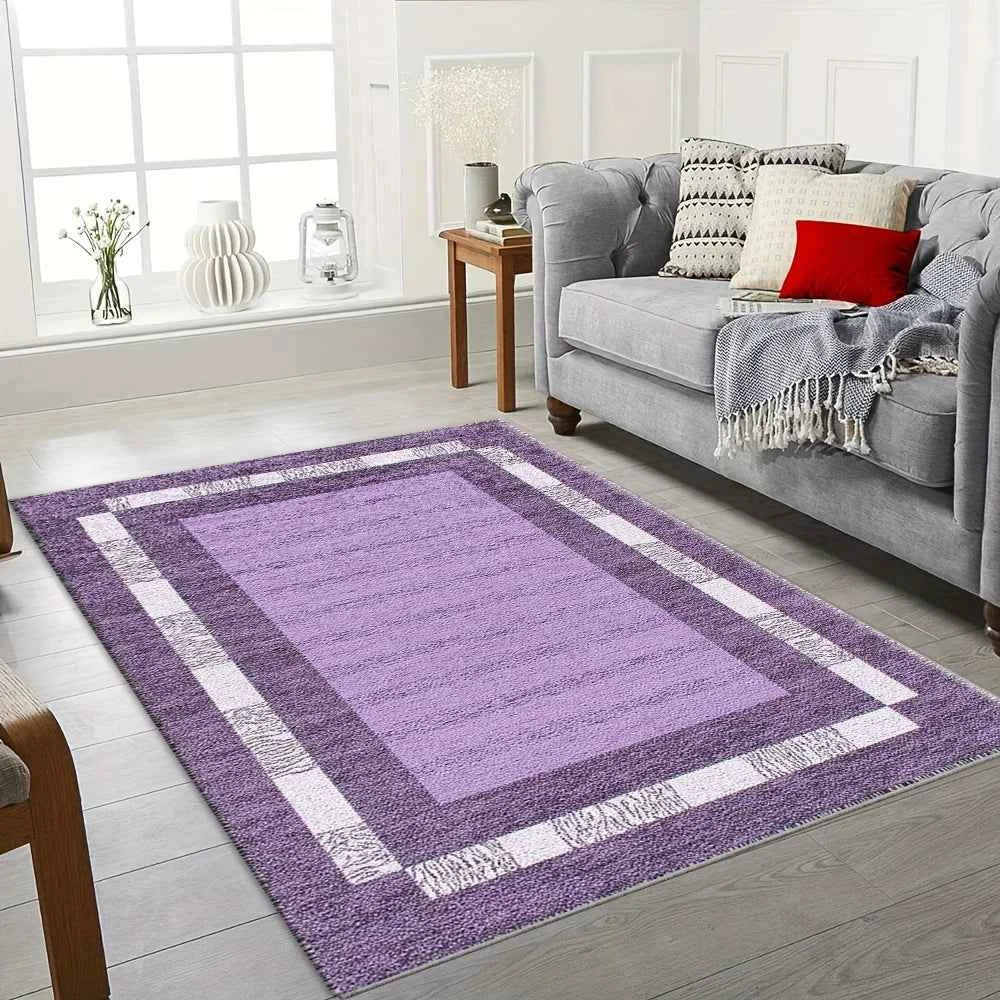 Purple Border Geometric Area Rug Non-Slip Washable Floor Carpet