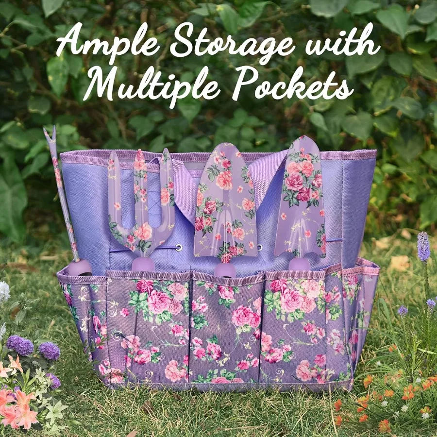 10Piece Heavy Duty Purple Garden Tool Set with Handle for Outdoor Gardening Durable Fashion Garden Supplies Organizer Handbag