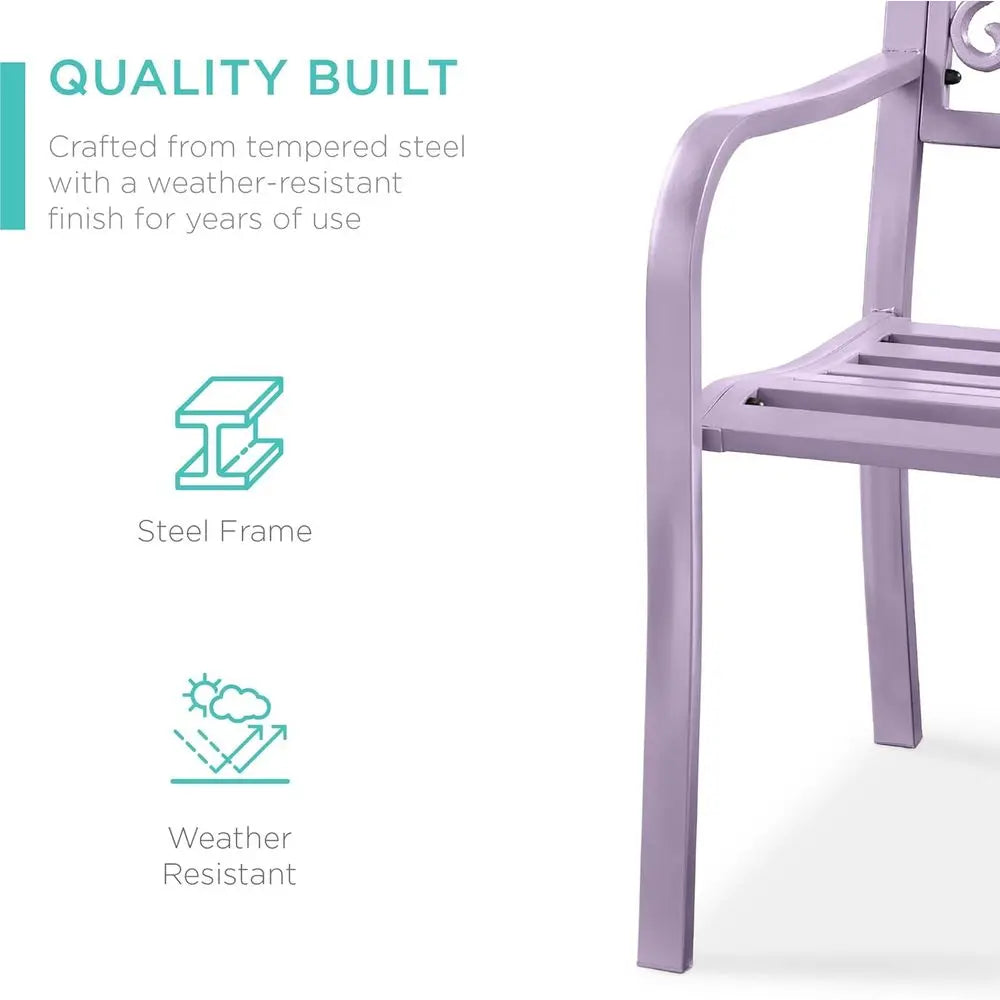 Lavender Steel Outdoor Bench with Floral Backrest