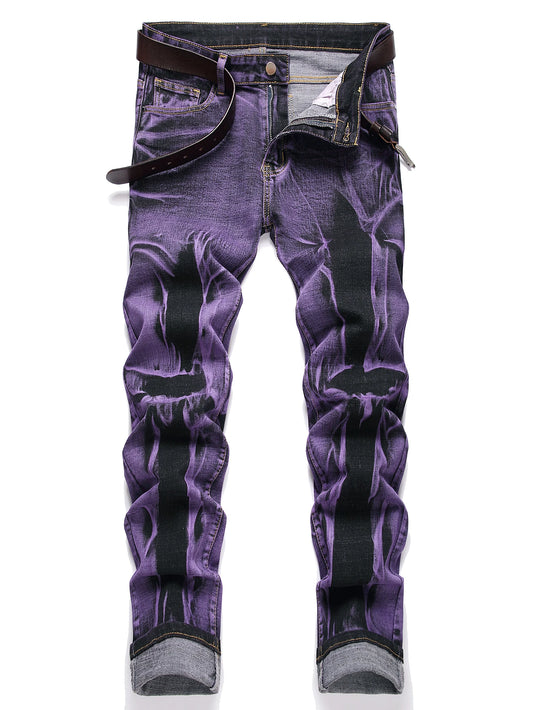 Stretch Slim Fit Jeans - Men's Mid Waist Distressed And Ripped Denim Jeans