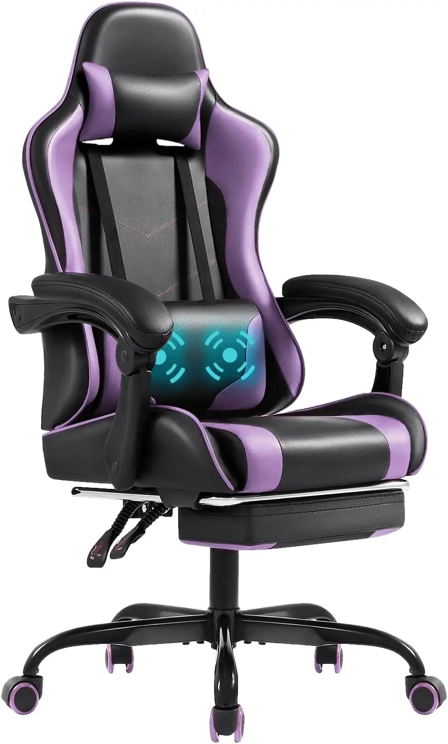 Gaming Chair with Footrest and Massage Lumbar Support, Height Adjustable, 360° Swivel, Headrest