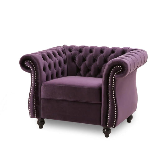 Tufted Velvet Club Chair Button-Tufted Upholstered Accent Seat - Purpleobsessions