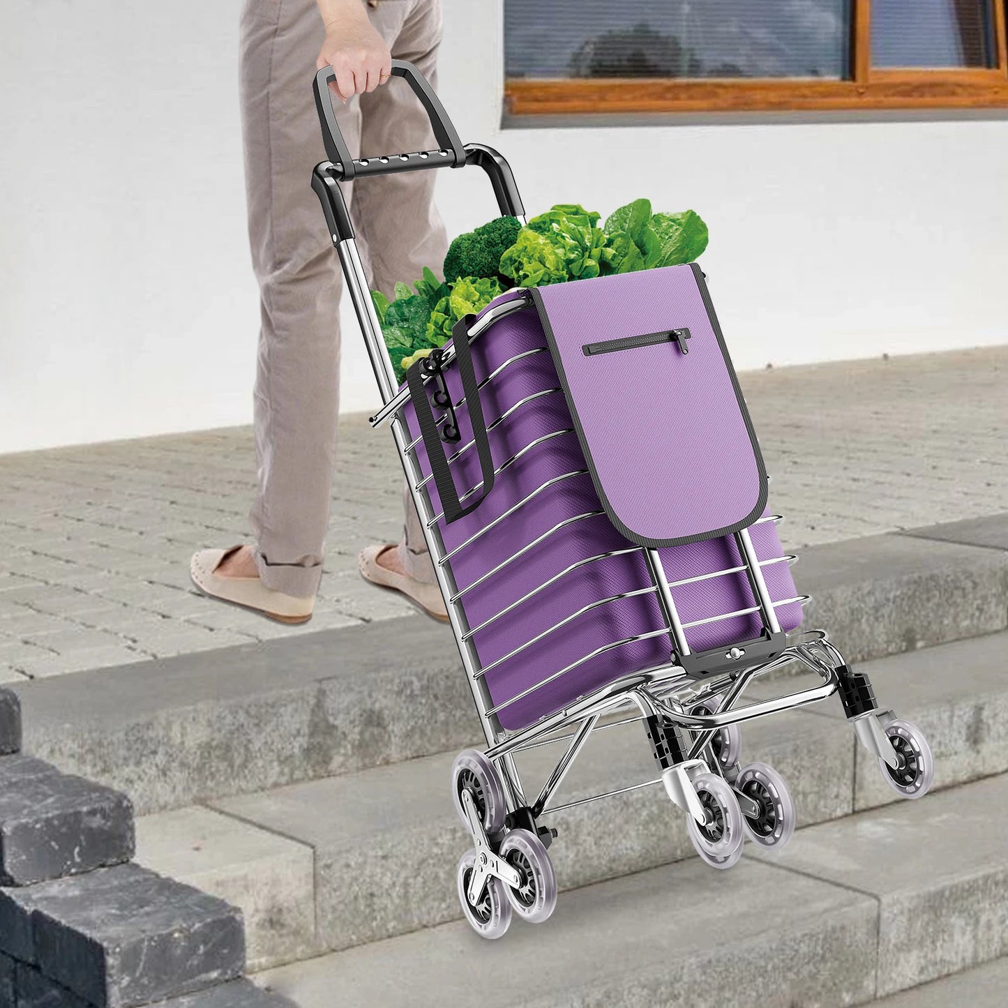 35L Folding Shopping Cart W/ 8 Wheels,