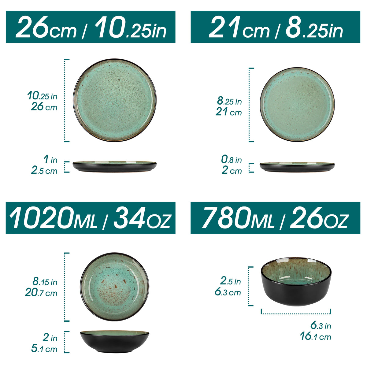 Vancasso 12/16 Piece Ceramic Dinnerware Set Stoneware Plates Set with 4/6 Pcs Dinner Plate/Dessert/Bowl/Soup