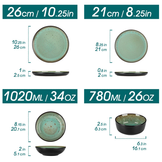 Vancasso 12/16 Piece Ceramic Dinnerware Set Stoneware Plates Set with 4/6 Pcs Dinner Plate/Dessert/Bowl/Soup