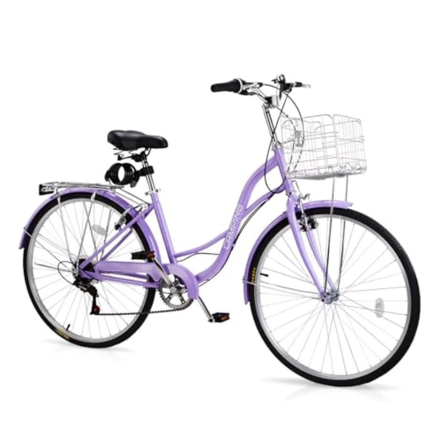 Women Beach Cruiser Bike 24/26 in. with Premium Derailleur Shift Lever Adjustable Seat